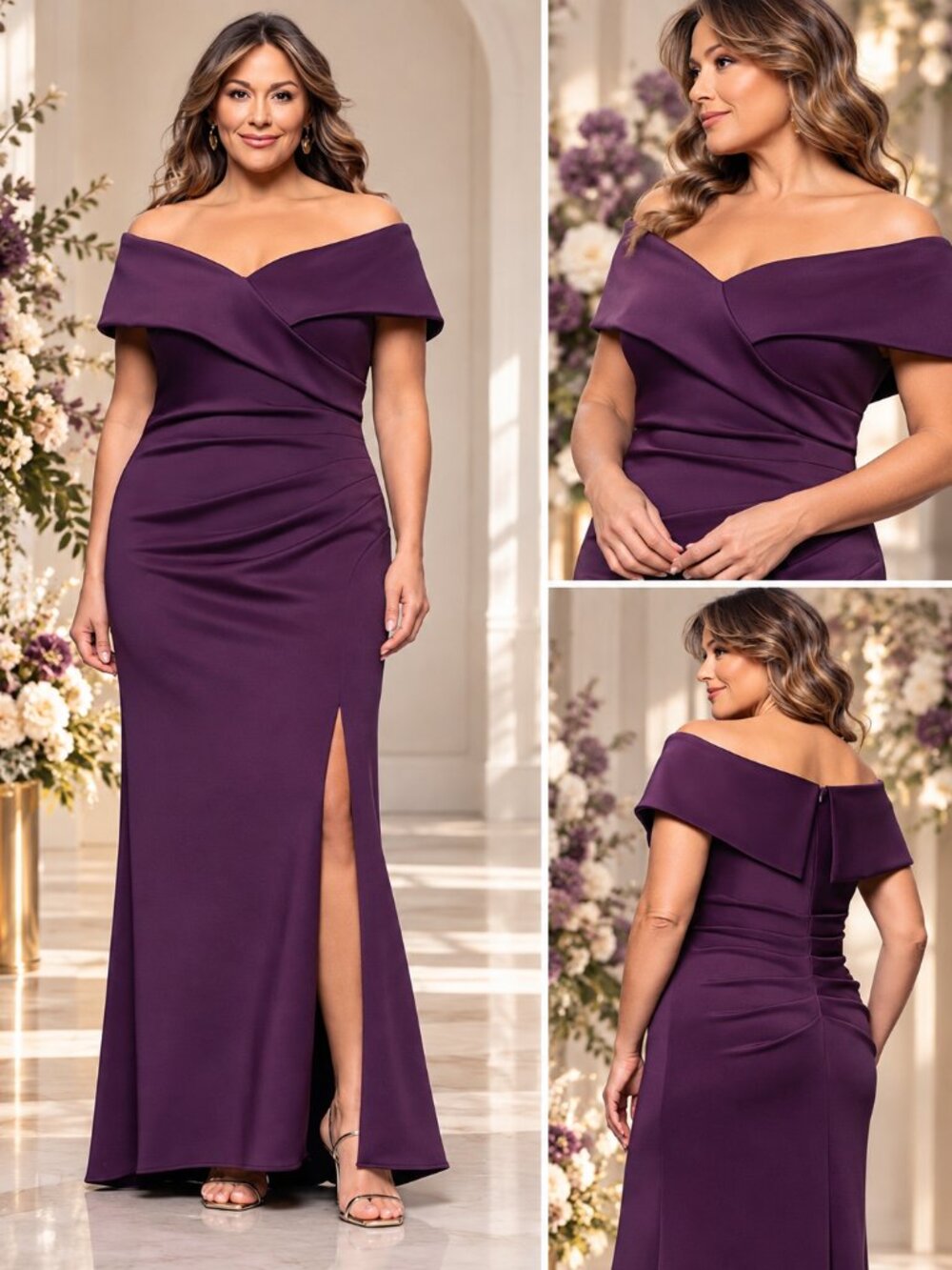 XSCAPE Plus 18W Plum Off Shoulder Sweetheart Formal Gown NWT
